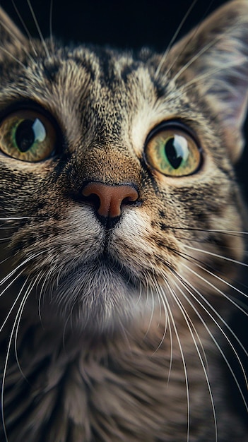 кошка с зелеными глазами смотрит в камеру