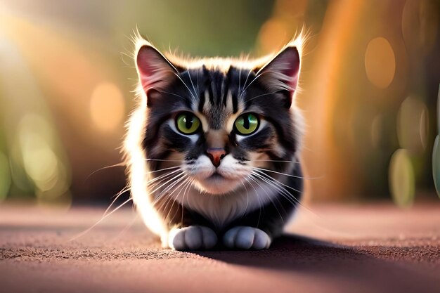 A cat with green eyes and a red background.