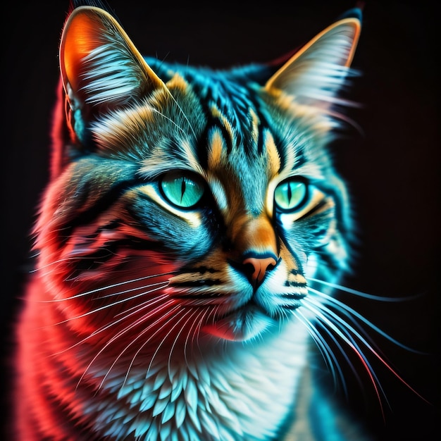 A cat with green eyes and a red light