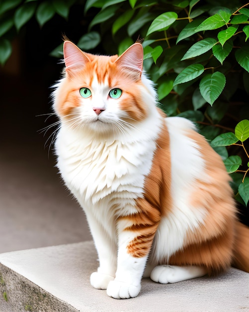 緑色の目と顔に白い斑点のある猫。