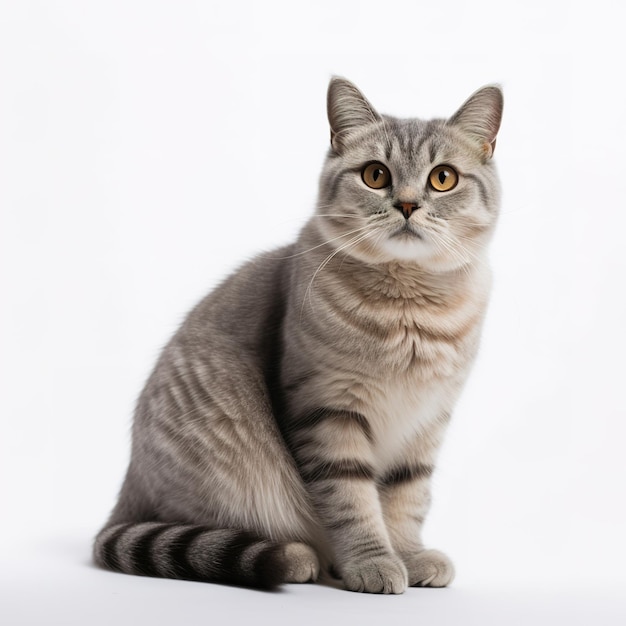 A cat with a grey and black striped fur.