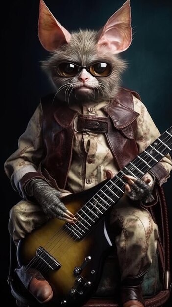 a cat with a guitar that says cat on it