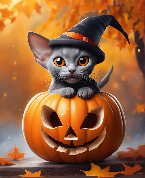 cat with halloween hat