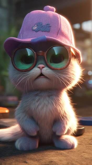 A cat with a hat and glasses