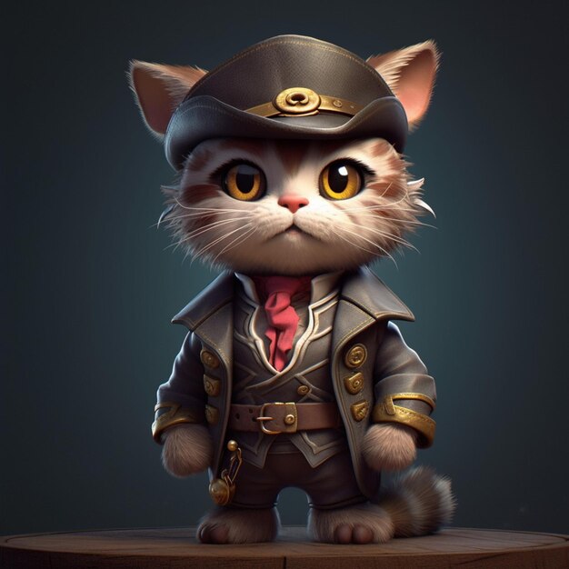 A cat with a hat and a jacket that says'cat '