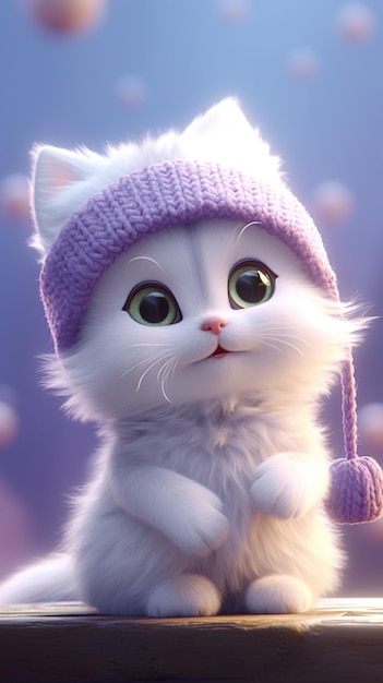 A cat with a hat and a purple background