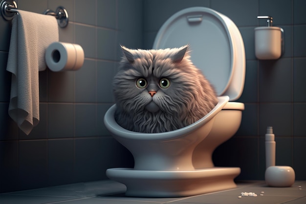 Cat With Head In Toilet platte vector illustraties