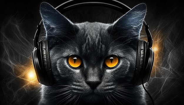 Cat with headphones Generative AI