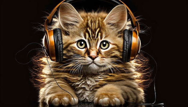 Cat with headphones Generative AI