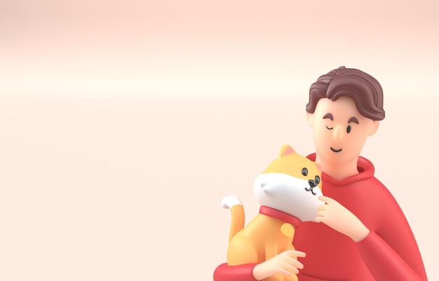 Cat with his Owner 3D Illustration