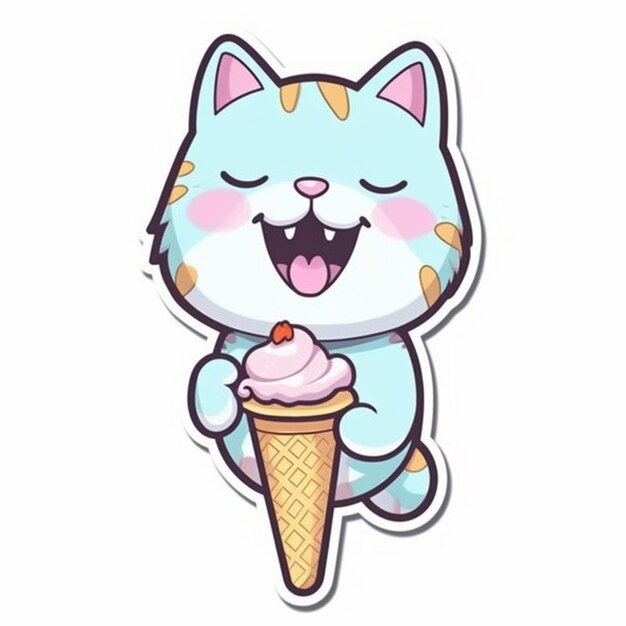 A cat with an ice cream cone in its mouth generative ai