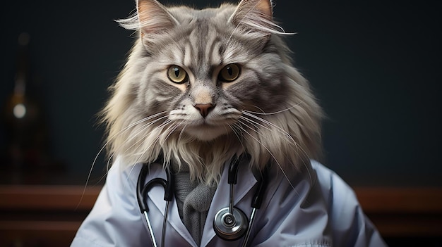 кот в лабораторном халате с надписью "доктор"