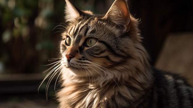 A cat with long hair and a long tail