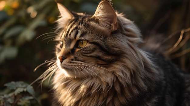 A cat with a long haircut and a dark brown coat