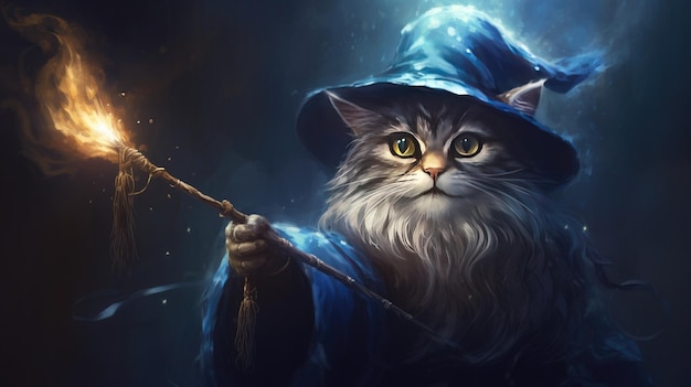 a cat with a magic wand and a magic wand.