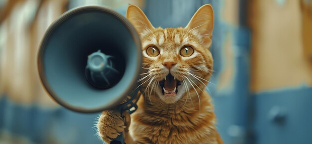 Photo cat with megaphone ai generated