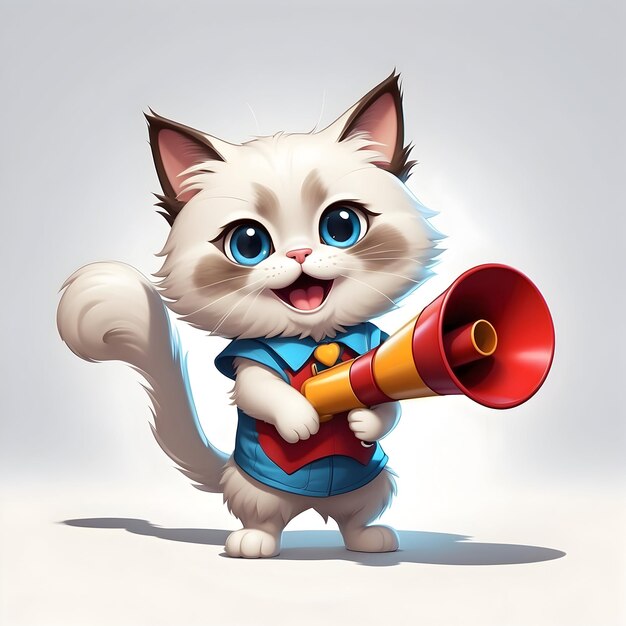 Cat with megaphone Funny cat with speaker Feline communication Megaphonecarrying cat Clever cat