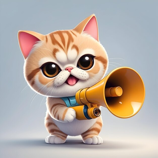 メガフォンを持った猫 スピーカーを持った面白い猫 猫のコミュニケーション メガホンを運ぶ猫 賢い猫