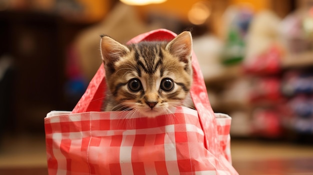 Photo a cat with mini shopping bag as if wallpaper