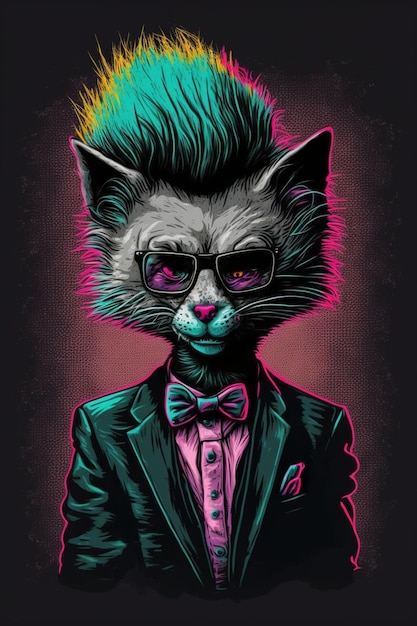 A cat with mohawk and suit jacket generative ai