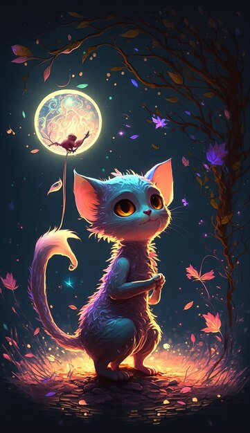 Photo a cat with a moon and a butterfly on its tail