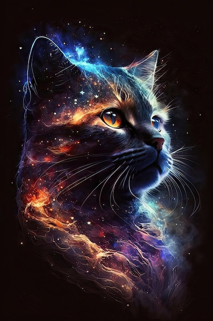 A cat with a nebula in the center