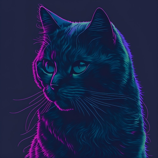 A cat with neon blue and purple on it Generate AI