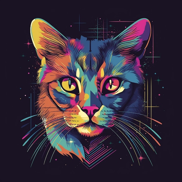 A cat with a neon light on its face