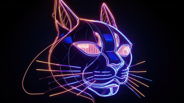 Foto un gatto con luci al neon