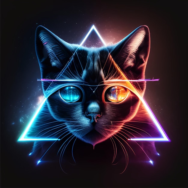 A cat with a neon triangle on it