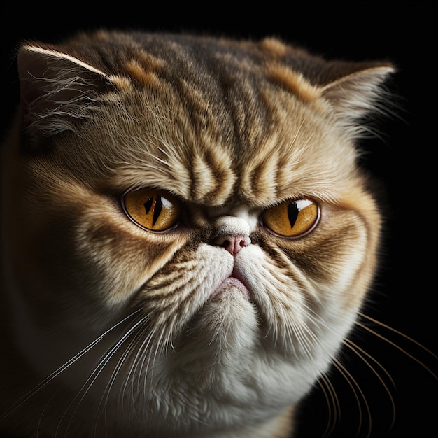 A cat with orange eyes and a white face is looking at the camera.