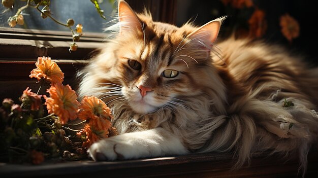 cat with orange leaves