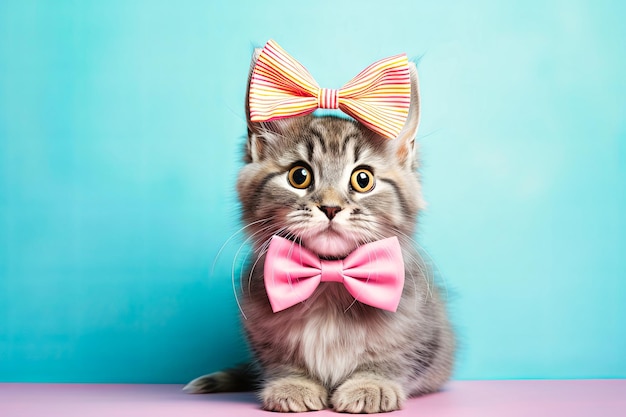 Photo a cat with a pink bow on its head