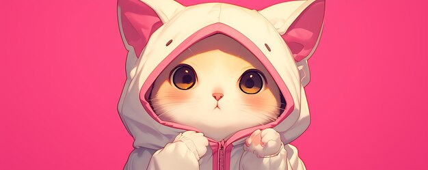 a cat with a pink hood that says  cat