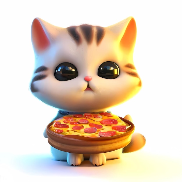 A cat with a pizza on it is holding a pizza.