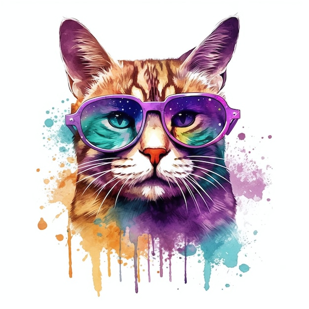 Cat with a purple glasses on his head