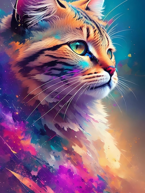 A cat with a rainbow background