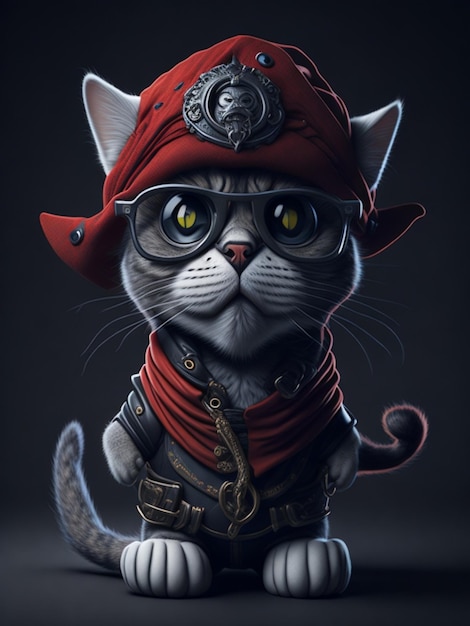 A cat with a red hat and a red hat