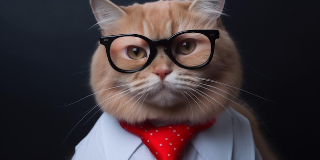 Cat with a red tie and glasses