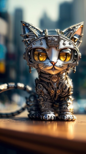 A cat with a robot head