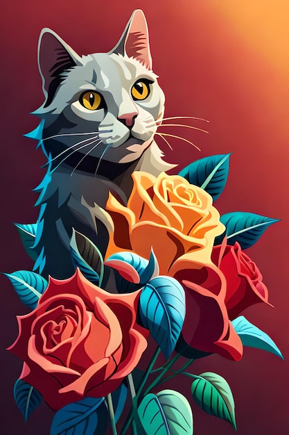 A cat with roses on it