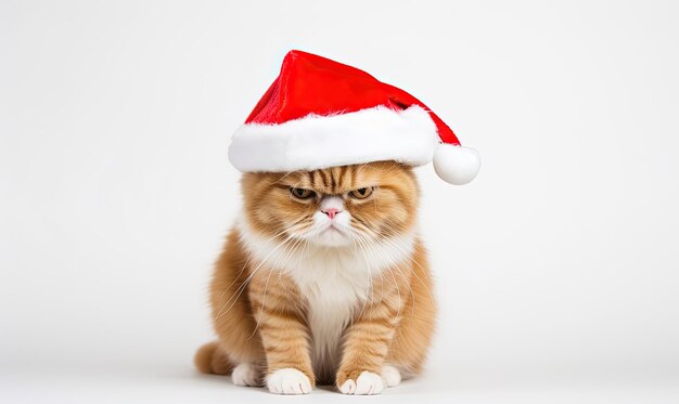 Photo cat with santa hat illustration on white