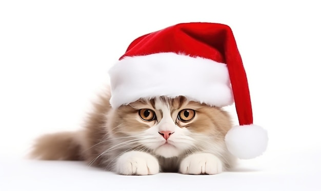 Photo cat with santa hat illustration on white