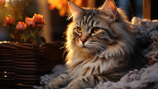 Photo cat with scotch hair and a silver tabby coat kittens sleep quietly on a bed wrapped with white bla