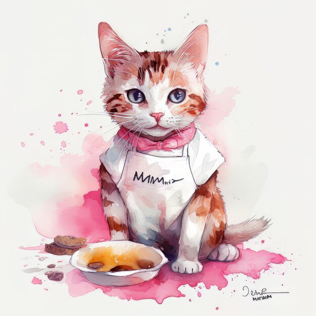 A cat with a shirt that says m. m.