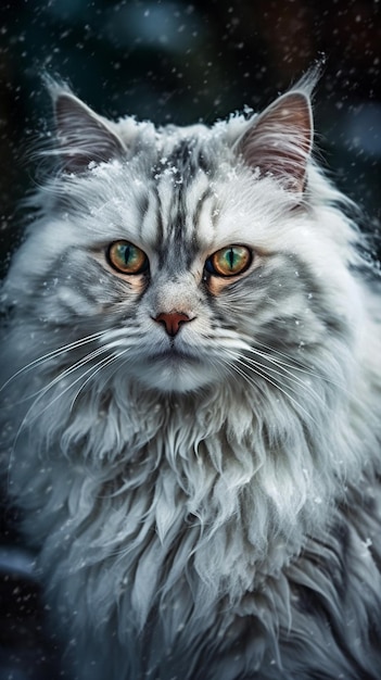 A cat with a snow - covered face