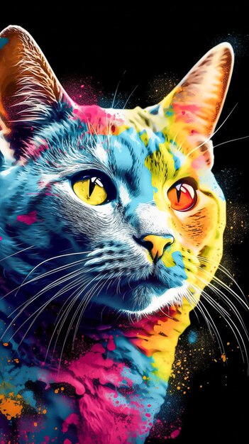 Cat with splash colors