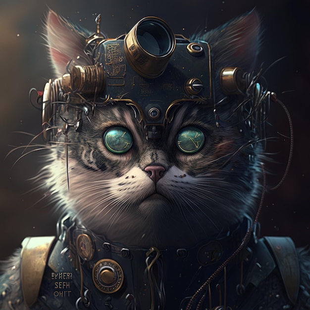 A cat with a steampunk outfit and a steampunk hat