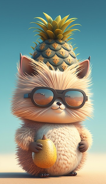 Cat with sunglasses and a pineapple on its head generative ai