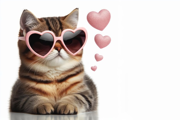 Photo cat with sunglasses on white background